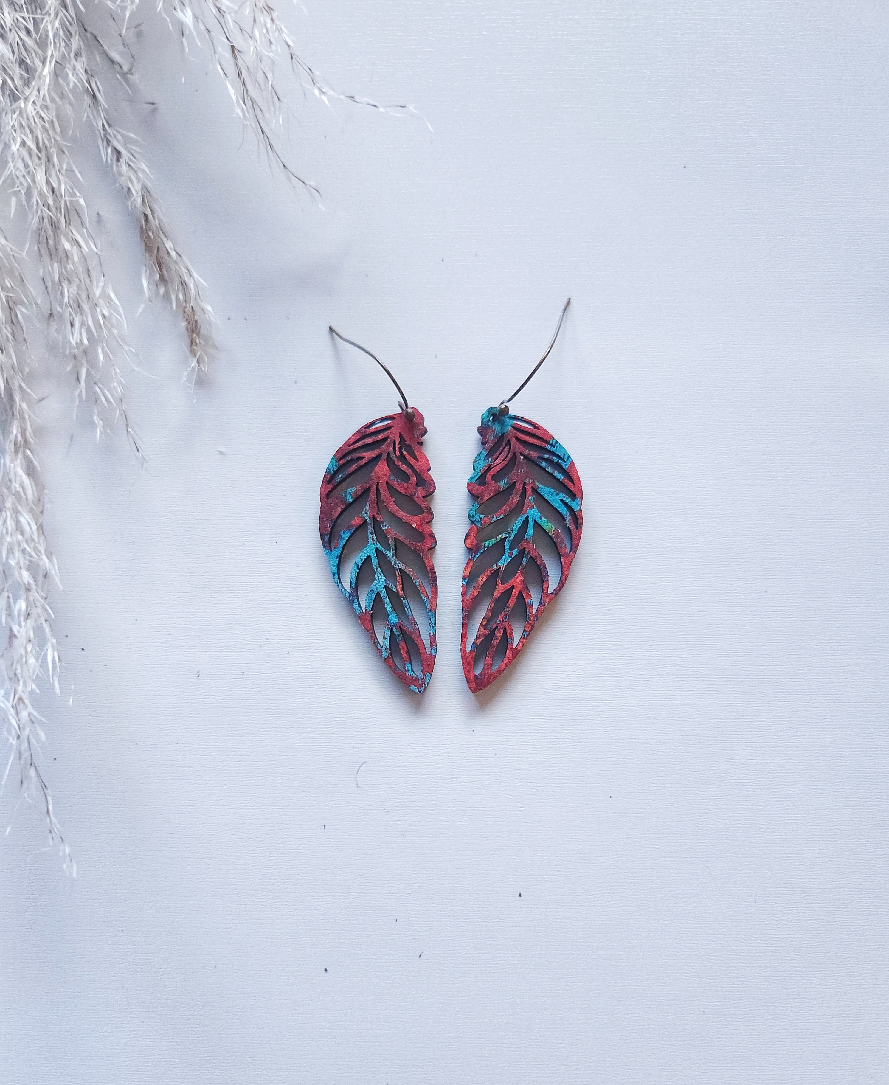 Copper & Turqoise Feather Earrings