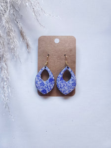 Blue China And Resin Dangle Earrings