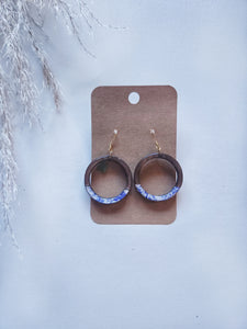 Blue China & Wood Split Circular Earrings