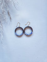 Load image into Gallery viewer, Blue China &amp; Wood Split Circular Earrings
