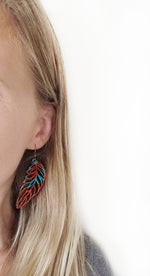 Load image into Gallery viewer, Copper &amp; Turqoise Feather Earrings

