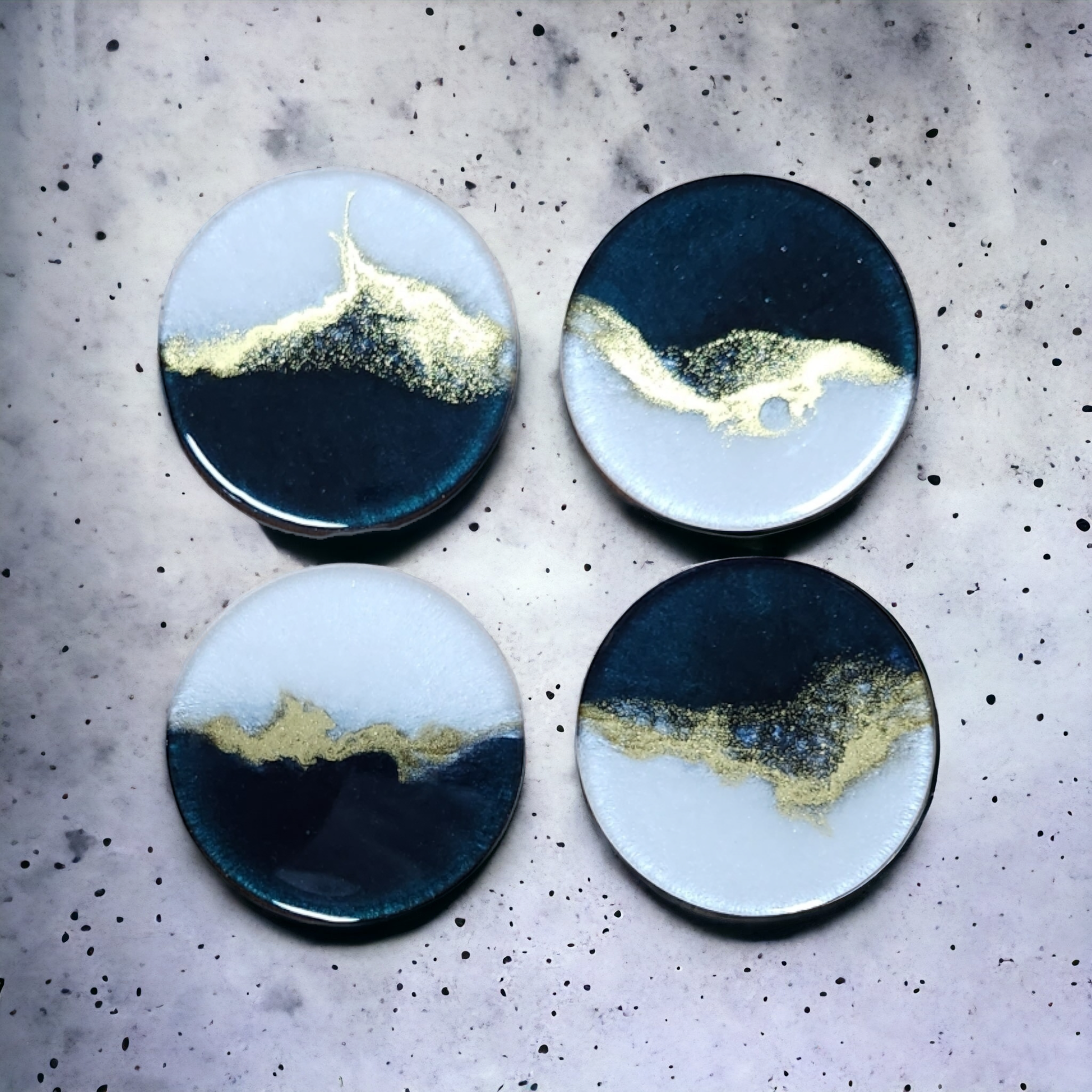 Deep Teal, White & Gold Resin Coasters