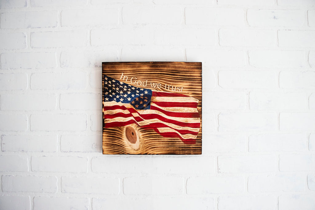 Engraved and burned American flag